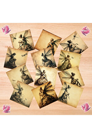 Kayada Oturan Periler Vintage 12 Adet Scrapbook Bullet Journal Mat Planlayıcı Sticker Etiket Seti