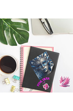 Mavi Temalı Maskeli Kızlar Vintage 12 Adet Scrapbook Bullet Journal Mat Planlayıcı Sticker Etiket