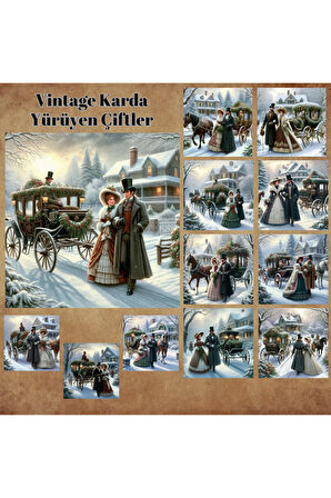 Karda Yürüyen Çiftler Vintage 12 Adet Scrapbook Bullet Journal Mat Planlayıcı Sticker Etiket Seti