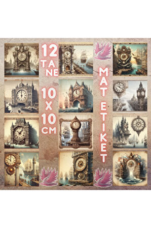 Saat Kuleleri Vintage 12 Adet Scrapbook Bullet Journal Mat Planlayıcı Sticker Etiket Seti