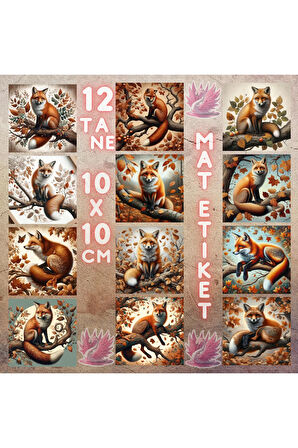 Sonbahar Ağaçta Tilki Vintage 12 Adet Scrapbook Bullet Journal Mat Planlayıcı Sticker Etiket Seti