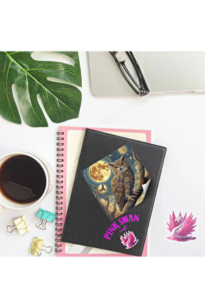 Surreal Gecede Dalda Baykuşlar  12 Adet Scrapbook Bullet Journal Mat Planlayıcı Sticker Etiket Seti