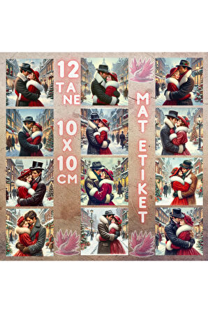 Yılbaşı Romantik Çiftler Vintage 12 Adet Scrapbook Bullet Journal Mat Planlayıcı Sticker Etiket Seti