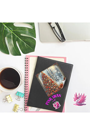 Yılbaşı Ağacı ve Hediyeler Vintage 12 Adet Scrapbook Bullet Journal Mat Planlayıcı Sticker Etiket