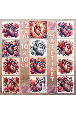 Anatomik Kalpler ve Güller Vintage 12 Adet Scrapbook Bullet Journal Mat Planlayıcı Sticker Etiket