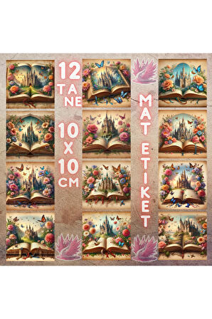 Açık Masal Kitapları Vintage 12 Adet Scrapbook Bullet Journal Mat Planlayıcı Sticker Etiket Seti