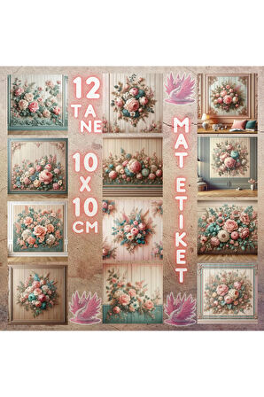 Ahşap Duvarda Güller Vintage 12 Adet Scrapbook Bullet Journal Mat Planlayıcı Sticker Etiket Seti