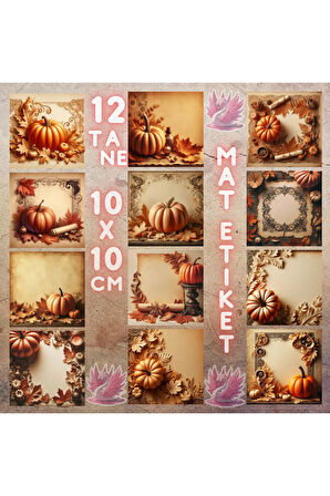 Balkabağı Temalı Parşomenler Vintage 12 Adet Scrapbook Bullet Journal Mat Planlayıcı Sticker Etiket