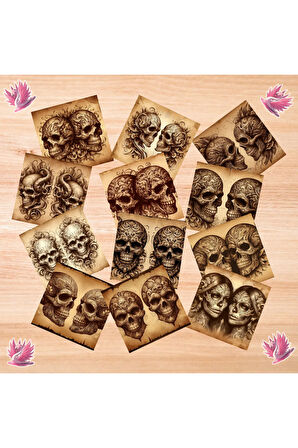 İkiz Kurukafalar Vintage 12 Adet Scrapbook Bullet Journal Mat Planlayıcı Sticker Etiket Seti