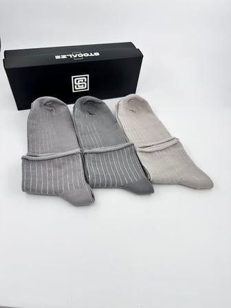 Stocalze Unisex Pamuklu Kısa Konç Lastiksiz Çorap. 3 Farklı Gri Renkli 6'lı Kutulu Esnek Çorap Seti