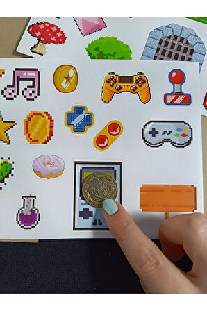 Pixel Retro Cute Kawaii Oyun Elementleri Etiket Seti Laptop, Ipad, Defter, Kitap, Planlayıcı