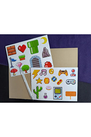 Pixel Retro Cute Kawaii Oyun Elementleri Etiket Seti Laptop, Ipad, Defter, Kitap, Planlayıcı