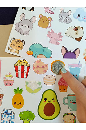 Pixel Cute Kawaii Sevimli Hayvanlar ve Yiyecekler Etiket Seti Laptop, Ipad, Defter, Kitap, Planlama