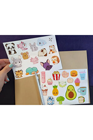 Pixel Cute Kawaii Sevimli Hayvanlar ve Yiyecekler Etiket Seti Laptop, Ipad, Defter, Kitap, Planlama