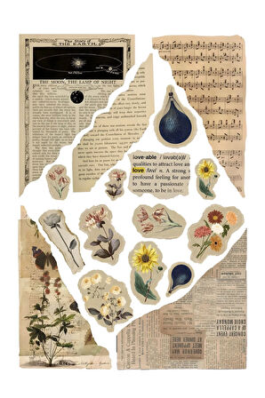 Vintage Scrapbook Arka Planlar Etiket Seti, Bullet Journal, Planlayıcı Sticker Seti