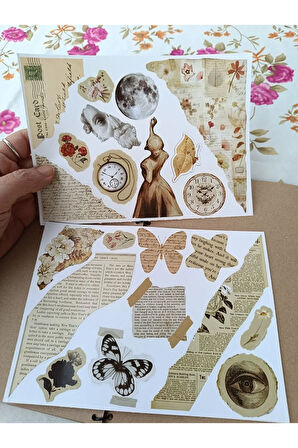 Vintage Scrapbook Elementler Etiket Seti, Bullet Journal, Planlayıcı Sticker Seti