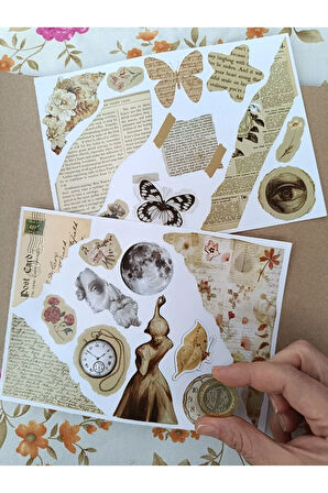 Vintage Scrapbook Elementler Etiket Seti, Bullet Journal, Planlayıcı Sticker Seti