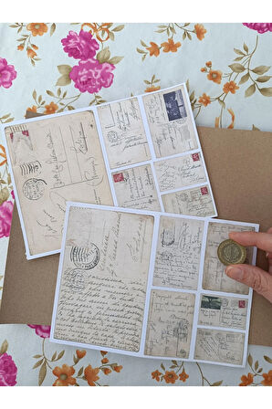 Vintage Scrapbook Posta Kartları Mat Etiket Seti, Bullet Journal, Planlayıcı Sticker Seti