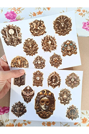 Vintage Scrapbook Viktoria Dönemi Bronz Renkli Etiket Seti, Bullet Journal, Planlayıcı Sticker Seti