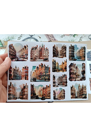 Vintage Scrapbook Victorian Eski Sokak Manzaraları Etiket Seti, Bullet Journal, Planlayıcı Stickers