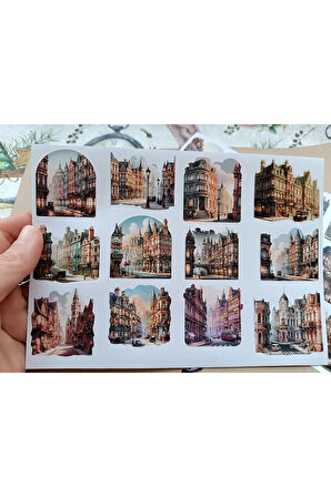 Vintage Scrapbook Victorian Eski Sokak Manzaraları Etiket Seti, Bullet Journal, Planlayıcı Stickers