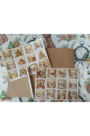 Yeni Yıl Yılbaşı Vintage Etiket (24 Farklı Model) Scrapbook, Bullet Journal, Planlayıcı Sticker Set