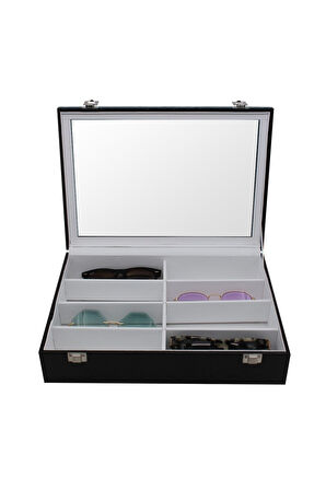 Gözlük Kutusu 8'li Rugan Siyah Içi Beyaz