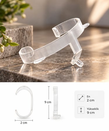 Saat Standı Yan Duran Kırılmaz Çengel Şeffaf 2x9 cm 50 Adet