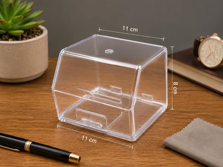 Şeffaf Sadaka Kutusu – Kilitli Tip Box No:2 Küçük Boy (11x8,5x8 cm)