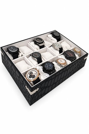Saat Tablası 15'li Siyah İçi Siyah Suni Deri 44x32x7 cm