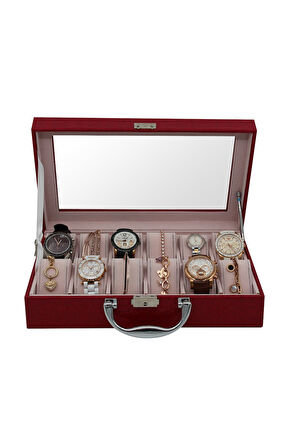 Saat Çantası Ithal 12'li Camlı Rugan Kırmızı