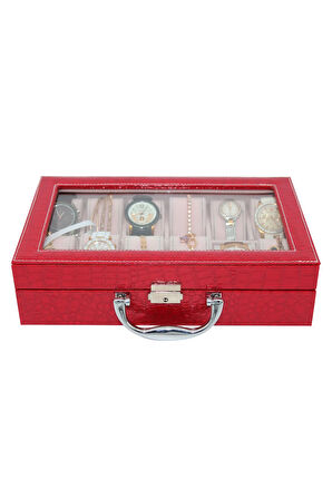 Saat Çantası Ithal 12'li Camlı Rugan Kırmızı