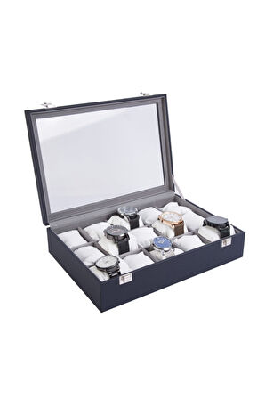 15'Li Navy Blue Içi Gri Saat Kutusu