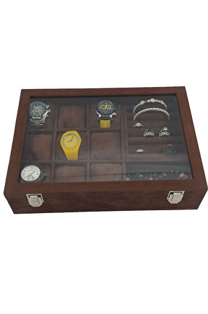 Saat Kutusu 9'lu Takı Bölmeli Alcantara Kahve