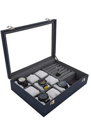 Saat Kutusu 9'lu Takı Bölmeli Lacivert Kroko