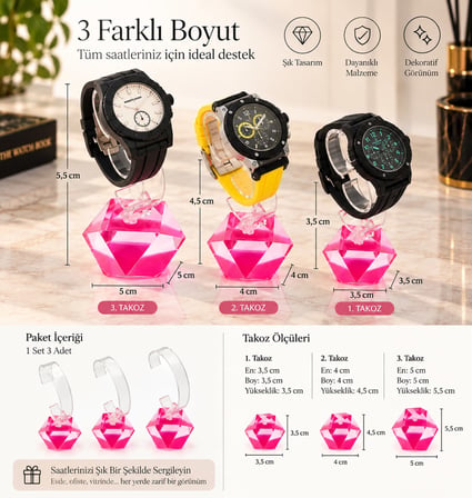 Saat Standı 3'lü Set Kristal Model Pembe