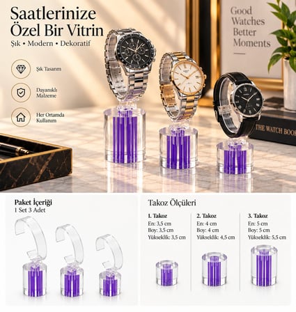 Saat Standı 3'lü Set Lazer Model Oval Lila – Pleksi Saat Standı