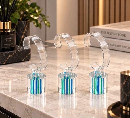 Saat Standı 3'lü Set Lazer Model Oval Mavi & Yeşil – Pleksi