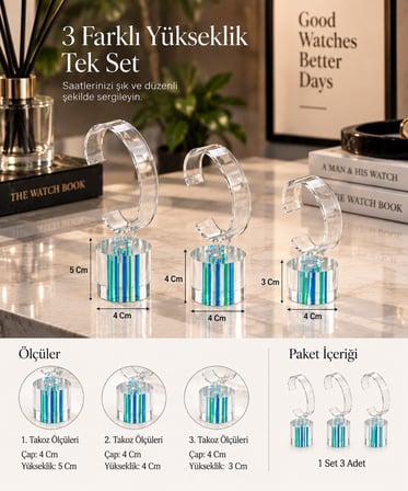 Saat Standı 3'lü Set Lazer Model Oval Mavi & Yeşil – Pleksi