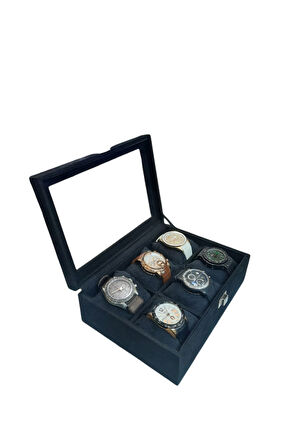 Saat Kutusu 6'lı Alcantara Siyah