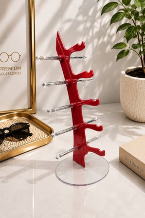5'li Yelken Model Fuşya Gözlük Standı – Akrilik 5 Bölmeli Gözlük Organizer