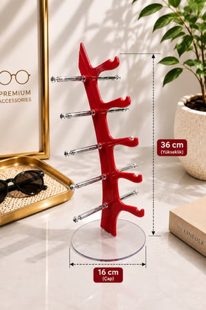 5'li Yelken Model Fuşya Gözlük Standı – Akrilik 5 Bölmeli Gözlük Organizer
