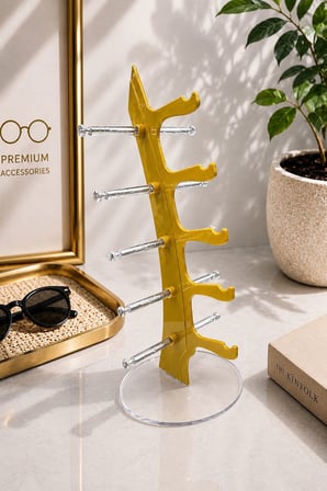 5'li Yelken Model Gold Gözlük Standı – Akrilik 5 Bölmeli Organizer