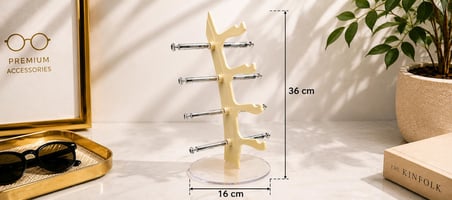 5'li Yelken Model Kemik Rengi Gözlük Standı – Akrilik 5 Bölmeli Organizer