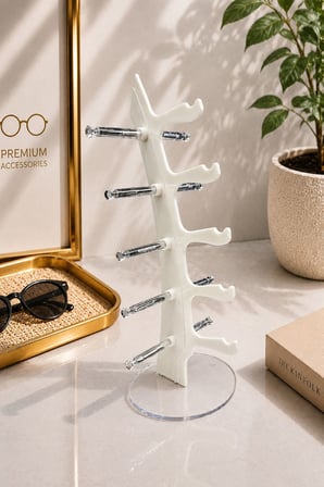 5'li Yelken Model Sedef Beyaz Gözlük Standı – Akrilik 5 Bölmeli Organizer
