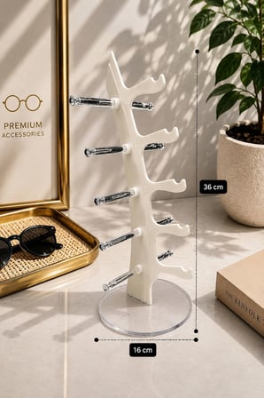 5'li Yelken Model Sedef Beyaz Gözlük Standı – Akrilik 5 Bölmeli Organizer