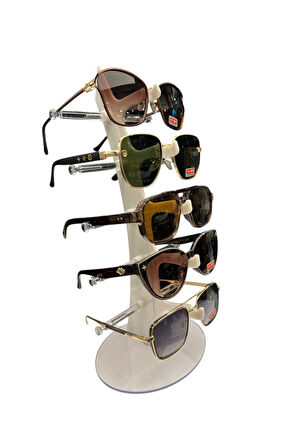 Gözlük Standı Yelken Model, 5 Gözlük Kapasiteli Teşhir Standı Sedefli Beyaz