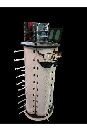 Gözlük Standı 50&#39;li Masaüstü Aynalı Dönerli Model