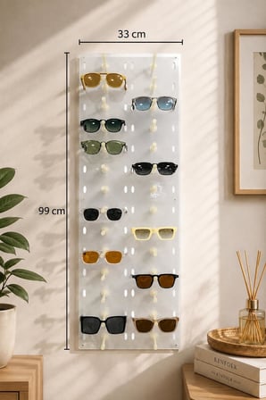 Duvara Monte 28'li Pleksi Gözlük Standı – 99x33 cm Şeffaf Askılı