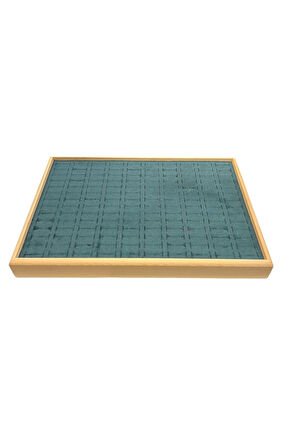 El Yapımı Ahşap Çerçeveli Alcantara Kaplama Yüzük Takı Teşhir Tablasi (34,5x24,5x3,5cm) Ahşap Yeşil